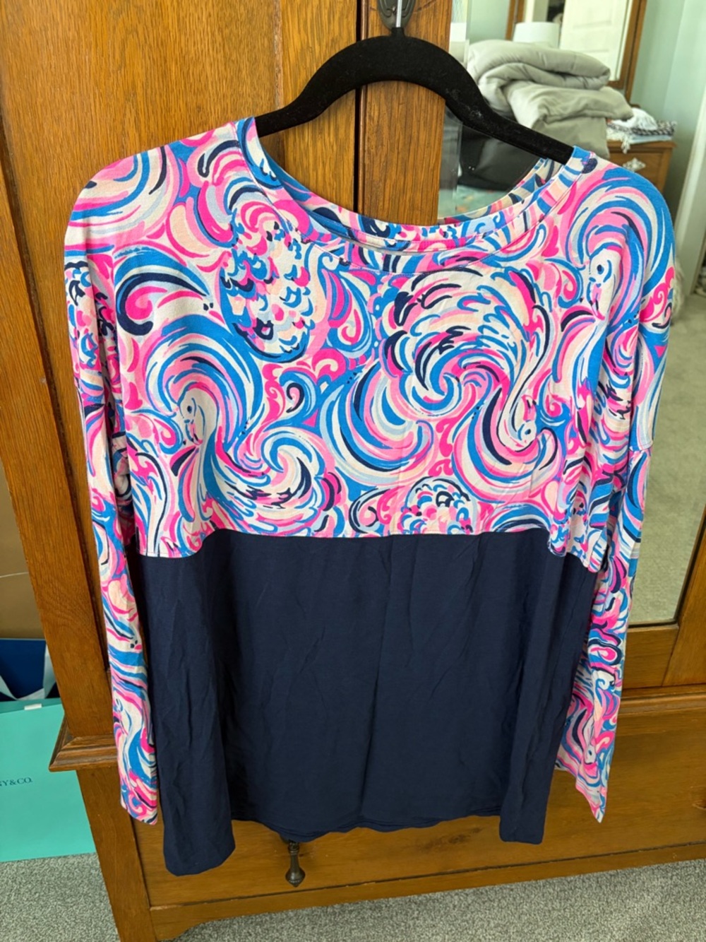 Lilly Pulitzer Long-Sleeve Colorblock Swirl Top - Pink & Navy